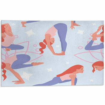 Seamless Pattern A Girl In Yoga Asanas Area Rug