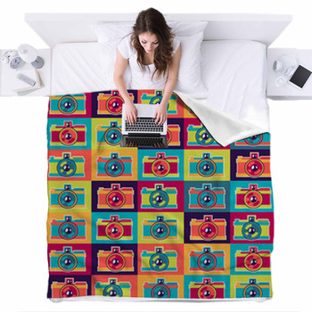 Seamless Pattern In Retro Style With  Fleece Bed Blanket