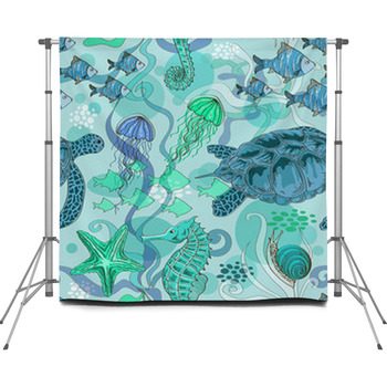 Seamless Pattern Of Sea Animals Custom Size Backdrop