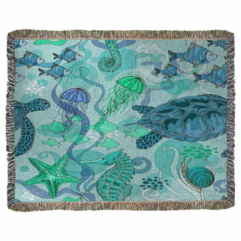Seamless Pattern Of Sea Animals Woven Throw Blanket