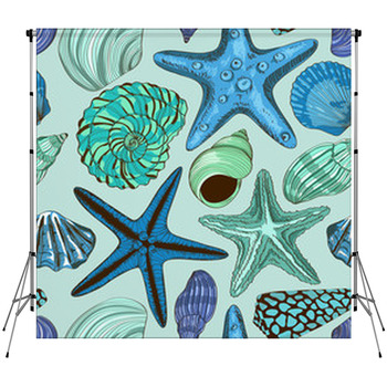Seamless Pattern Of Seashells And Custom Size Backdrop