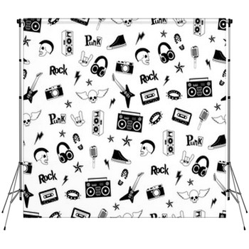 Seamless Pattern Punk Rock Music Custom Size Backdrop