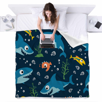 Sharks Swimming InterestPrint 47 Inch Micro Fleece Blanket Soft and Warm for Room Bed Cute Sharks 