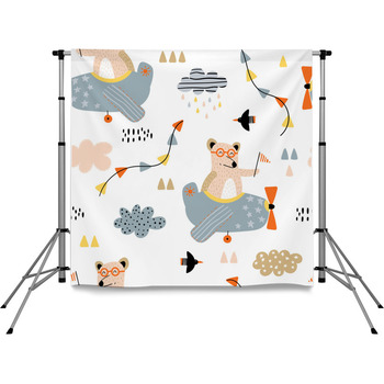 Seamless Pattern With Bears In Pole Pocket Backdrop