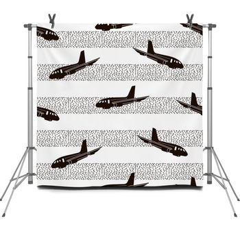 Seamless Pattern With Black Airplanes Fleece Backdrop
