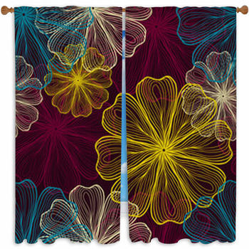 Seamless Pattern With Contour  Custom Size Window Curtain