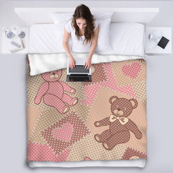 Pink teddy online bear fleece bedding