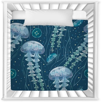 Seamless Pattern With Detailed Baby Crib Comforter