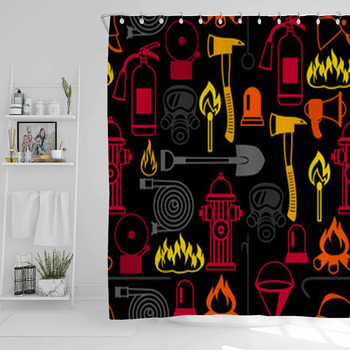 Seamless Pattern With Firefighting Items Shower Curtain