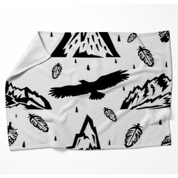 Seamless Pattern With Mountains And Eagles Fleece Blanket