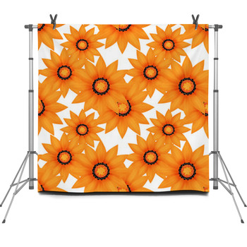 Seamless Pattern With Orange Flowers Fleece Backdrop