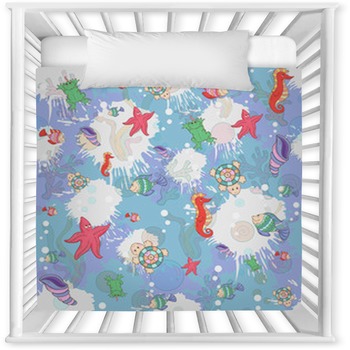 Seamless Pattern With Sea Inhabita Baby Crib Comforter
