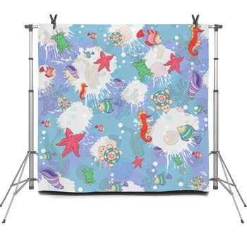 Seamless Pattern With Sea Inhabita Fleece Backdrop