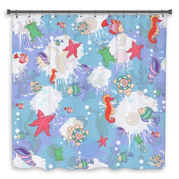 Seamless Pattern With Sea Inhabita Shower Curtain