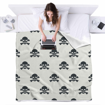 Seamless Pattern With Skulls. Fleece Bed Blanket
