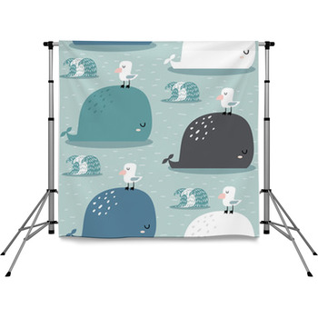 Seamless Pattern With Whale And Pole Pocket Backdrop