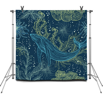 Seamless Pattern With Whale Marine Fleece Backdrop