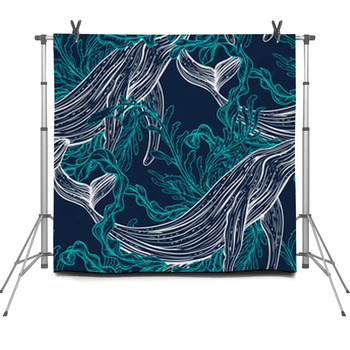Seamless Pattern With Whale Marine Fleece Backdrop