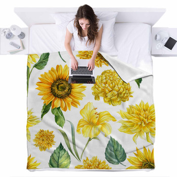 Seamless Patterns Of Sunflowers Hand  Fleece Bed Blanket