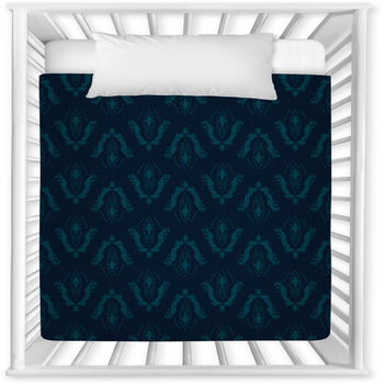 Seamless Vintage Damask Blue Pattern Baby Crib Comforter