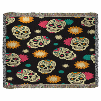 Seamless With Sugar Skulls Woven Throw Blanket