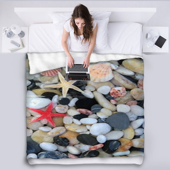Seashell, Starfish And Colorful Pebble Fleece Blanket