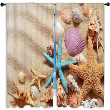 Seashells On A Summer Beach Window Curtain