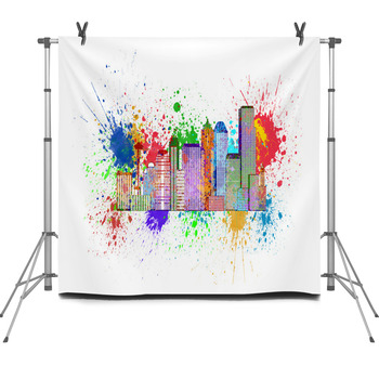 Seattle Skyline With Paint Splatter Fleece Backdrop