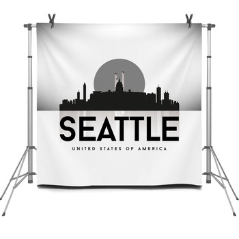 Seattle Usa Skyline Silhouette Black Fleece Backdrop