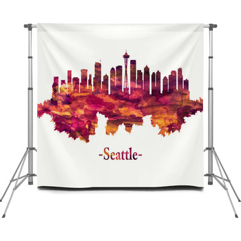 Seattle Washington Skyline In Red Custom Size Backdrop