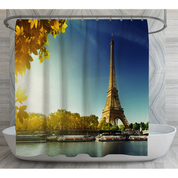 Seine In Paris With Eiffel Tower In Autumn Shower Curtain