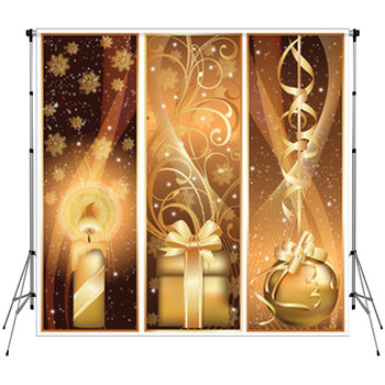 Set Golden Christmas Banner. Custom Size Backdrop