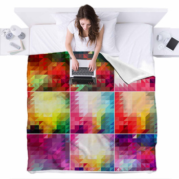Set Of Abstract Geometric Backgrounds Fleece Bed Blanket
