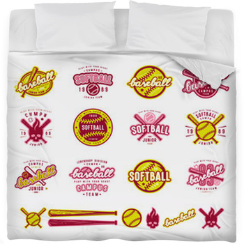 Set Of Baseball And Softball Badges Fleece Bed Blanket