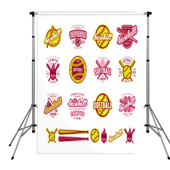Set Of Baseball And Softball Badges Pole Pocket Backdrop