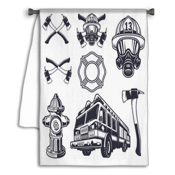 Set Of Designed Firefighter Elements Towel