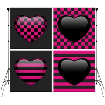 Set Of Four Glossy Emo Hearts. Custom Size Backdrop