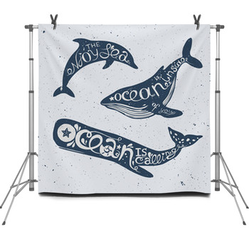 Set Of Marine Animals With Lettering Fleece Backdrop