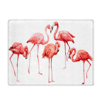 Set Of Pink Flamingo On An Isolated White Bath Mat