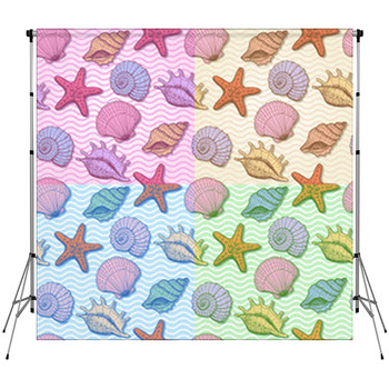 Set Of Sea Hand Drawn Seamless Custom Size Backdrop