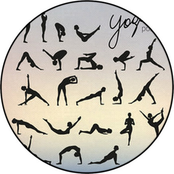 Set Of Yoga Poses Silhouettes On Blurred Round Rug