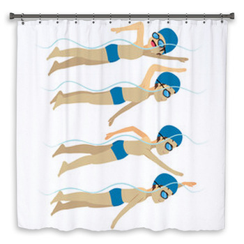 Set With Athlete Man Swimming Free Style Shower Curtain