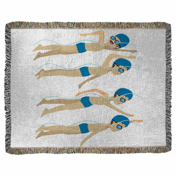Set With Athlete Man Swimming Free Woven Throw Blanket
