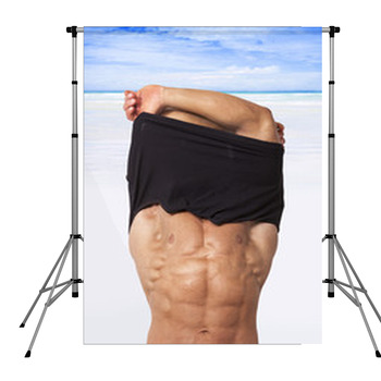 Sexy Man Undressing. Pole Pocket Backdrop