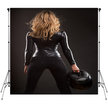 Sexy Woman Back And Butts In Black Fleece Backdrop