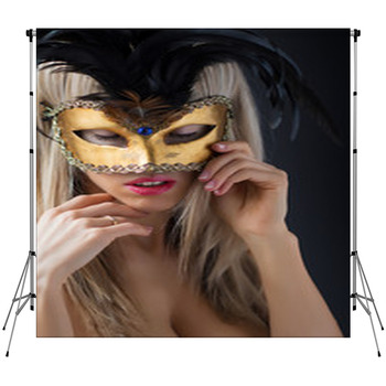 Sexy Woman In Mysterious Venetian Fleece Backdrop