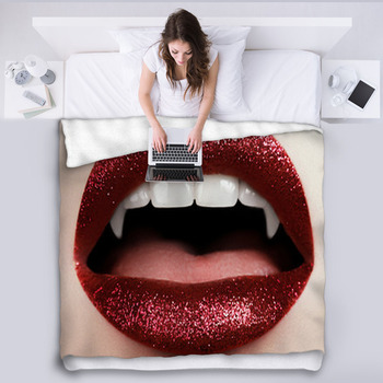 Sexy Woman Lips With Bloody Lipstick Fleece Blanket