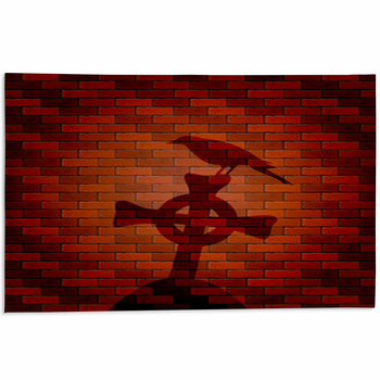 Shadow Of Raven And Cross On A Brick Wall Area Rug