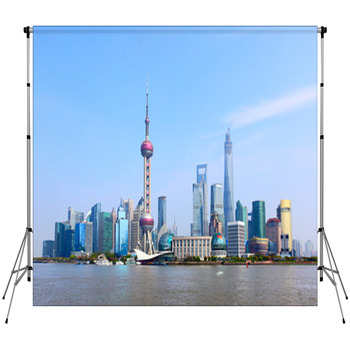 Shanghai Skyline Fleece Backdrop