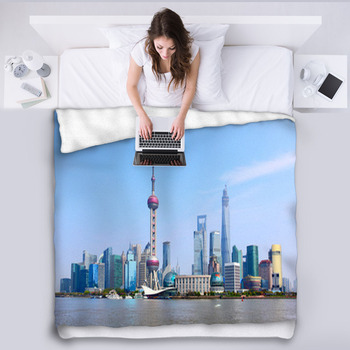 Shanghai Skyline Fleece Blanket